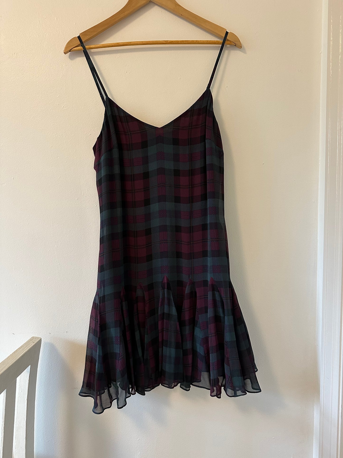 NWT Polo Ralph Lauren Silk Plaid Spaghetti Strap Dress Size 8