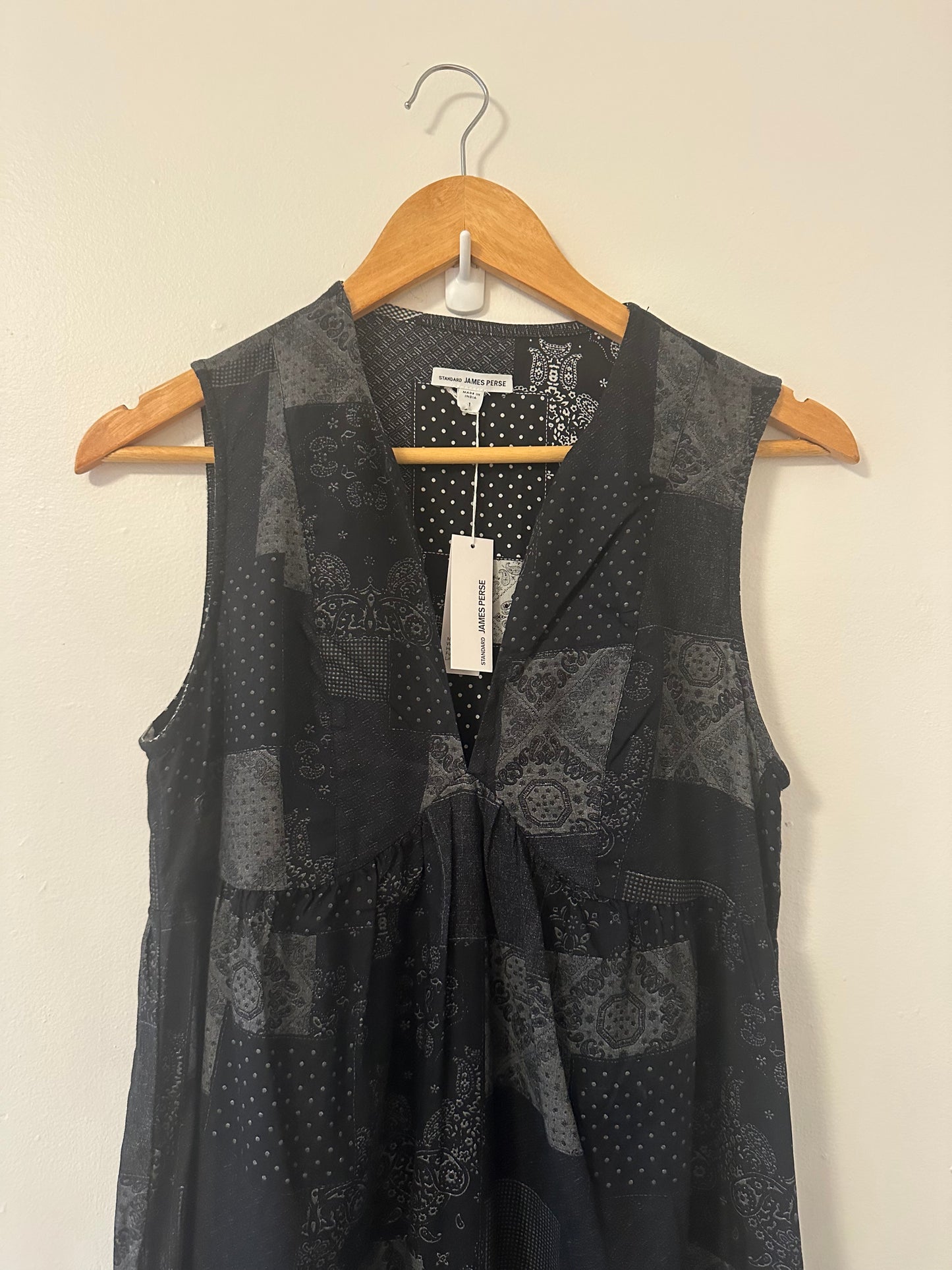 NWT James Perse Black Patchwork Cotton Maxi Dress - Size 1 (Small)