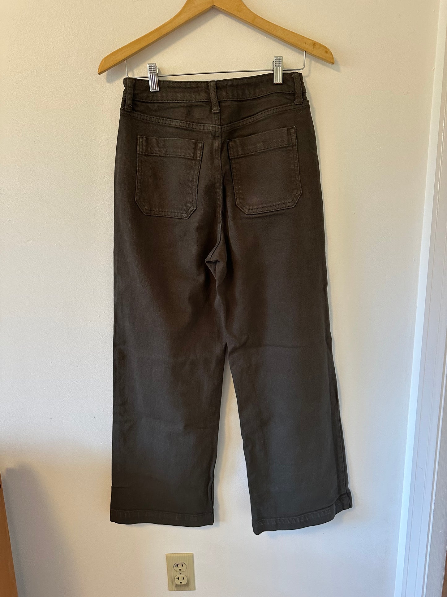 Just Black Brown Denim Patch Pocket Wide Leg Jeans | Size 27