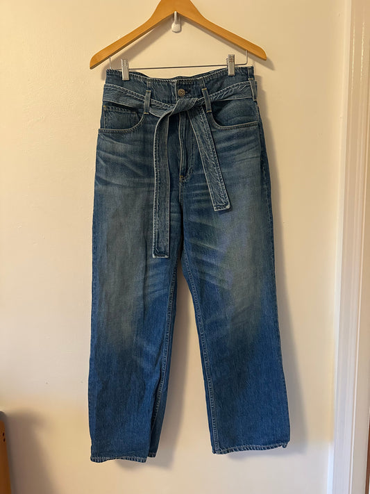 3x1 High Waist Paperbag Belted Cotton Blue Denim Jeans | Size 27