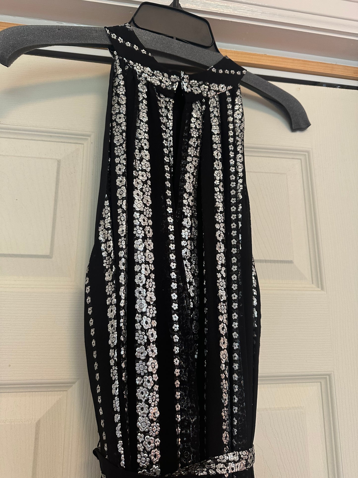 Emerson Fry New Black and Silver Floral Metallic Maxi Dress - Size Medium