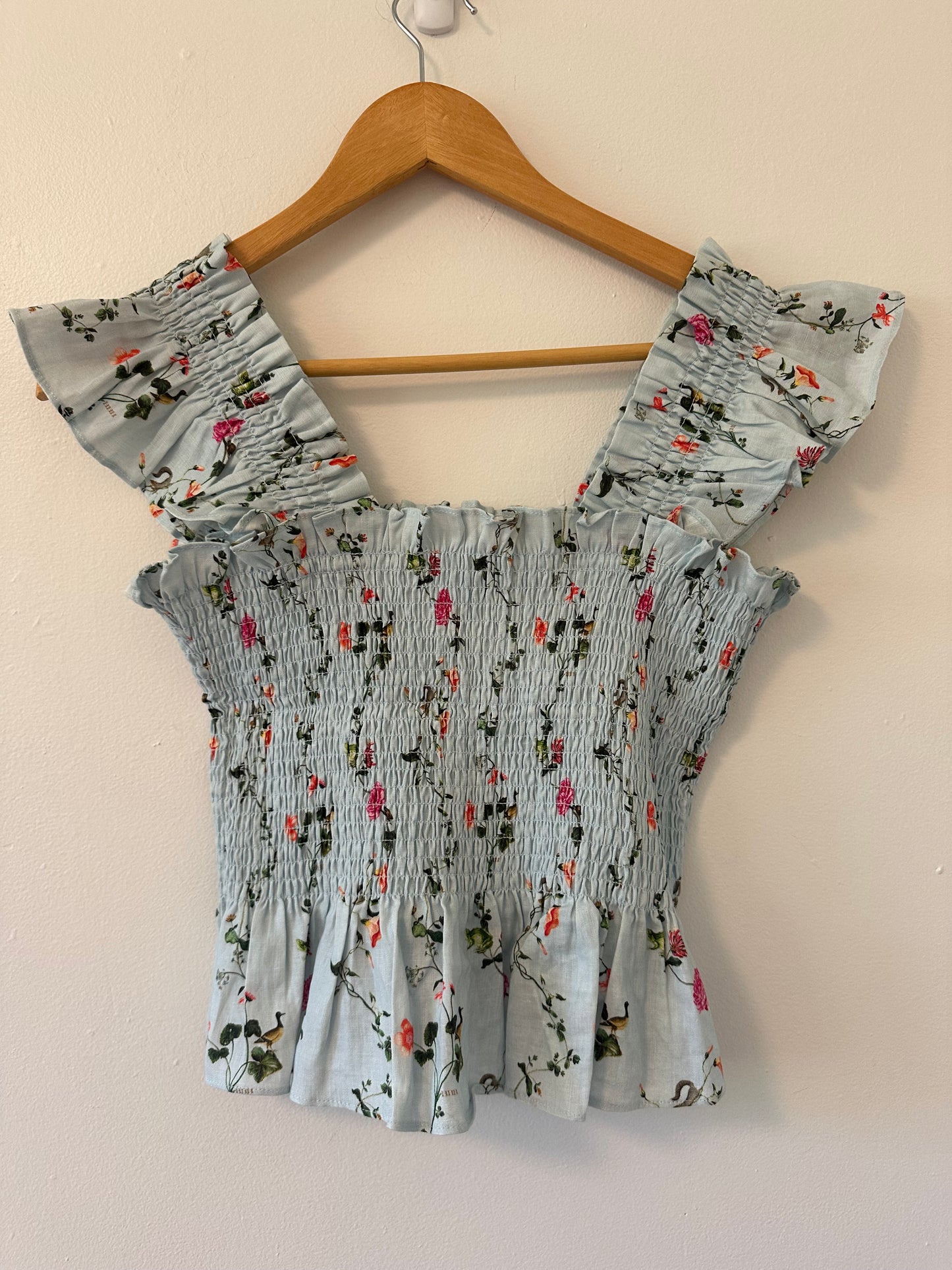 Hill House "The Paz Nap Top" in Blue Floral Linen - Size XS