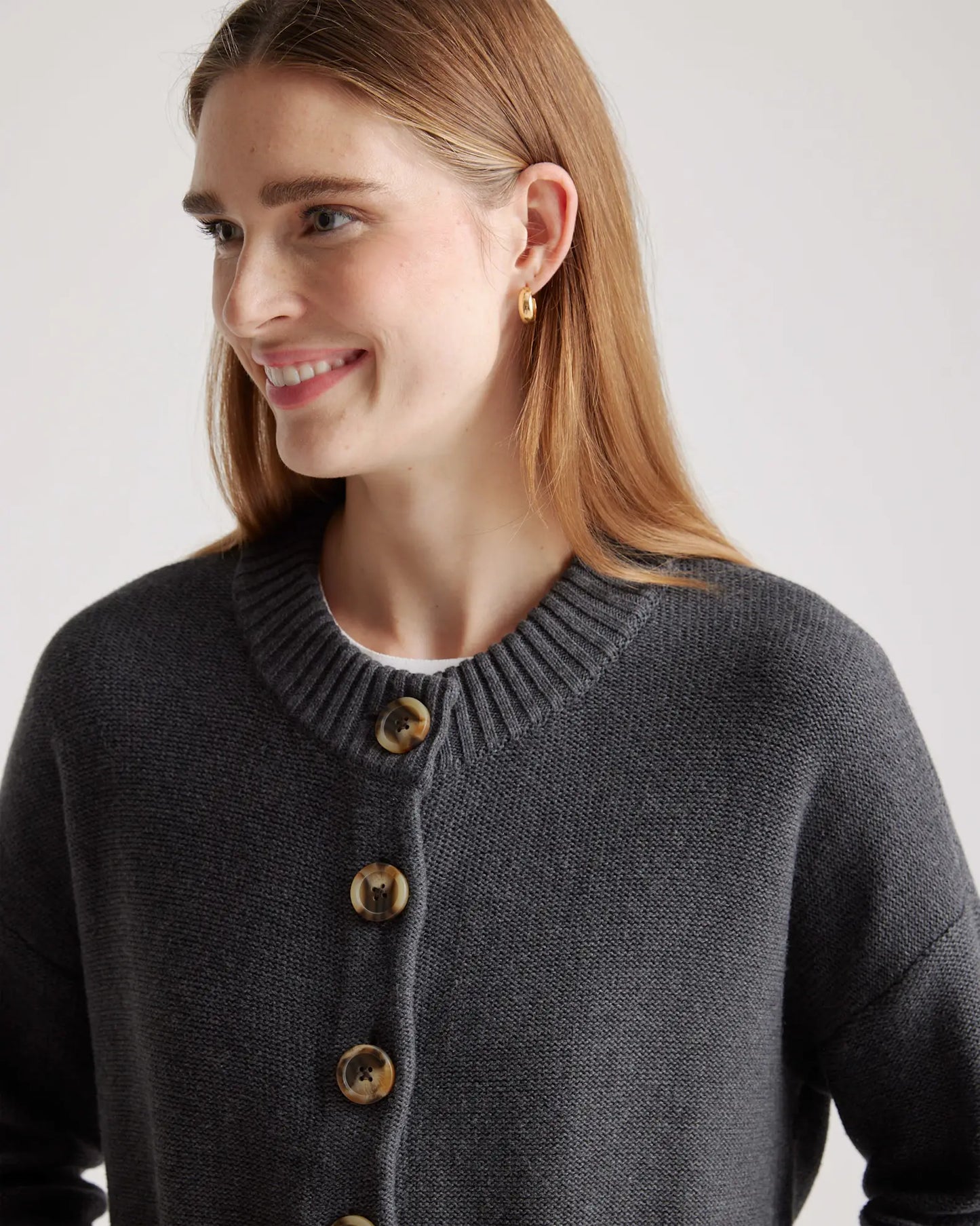 NWT Quince 100% Organic Cotton Cropped Cardigan in Charcoal Gray | Size Small