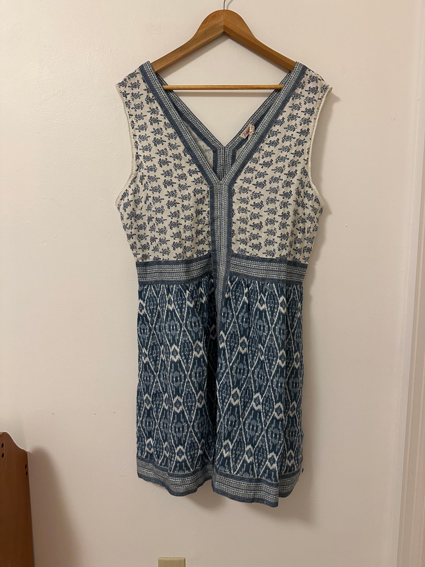 NWT Faherty Macey Blue and White Sleeveless Linen Dress | Size XL