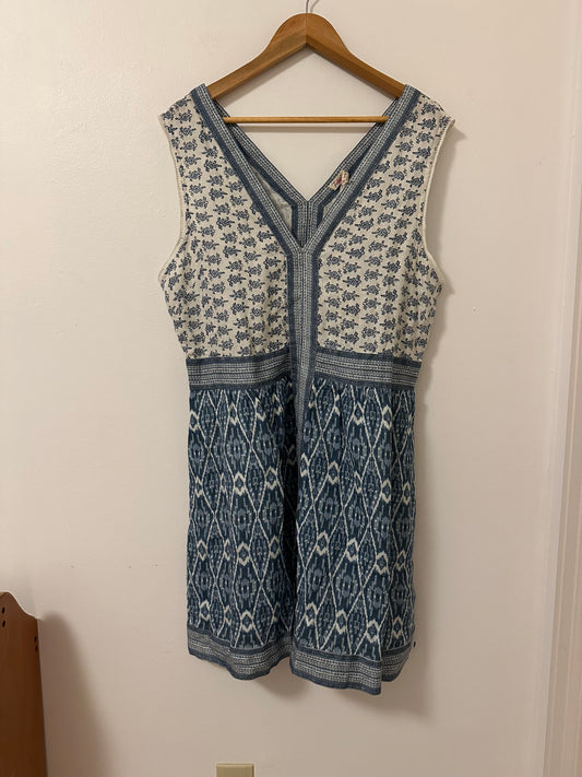 NWT Faherty Macey Blue and White Sleeveless Linen Dress | Size XL