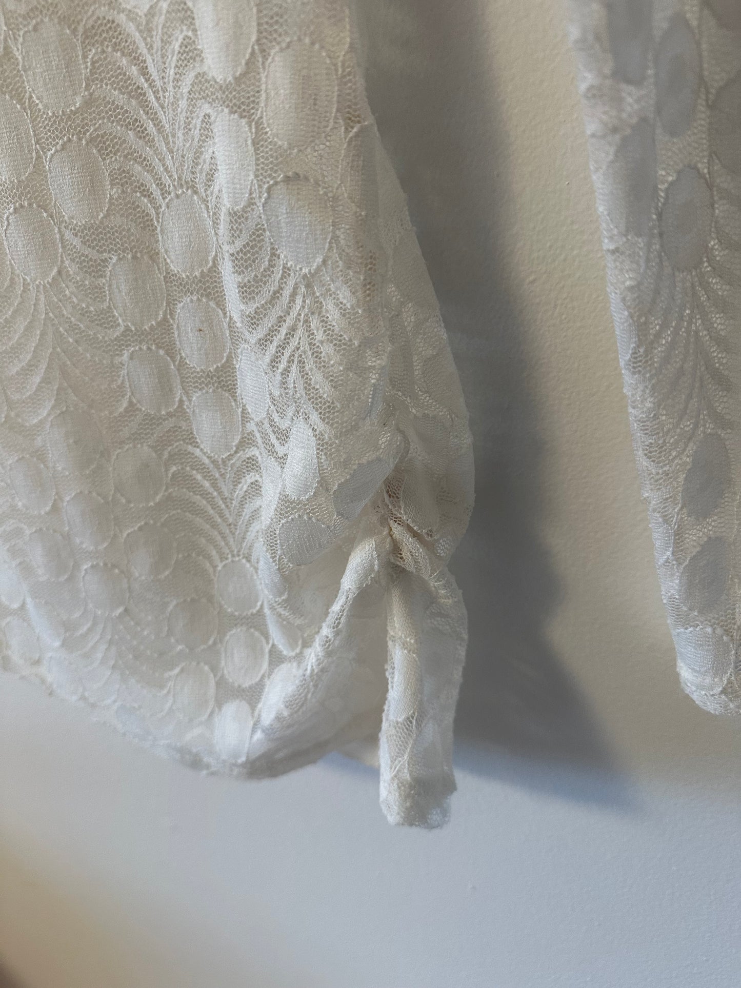 Anthropologie Meadow Rue Sheer Cream Polka Dot Top With Ruched Sides | Size XS