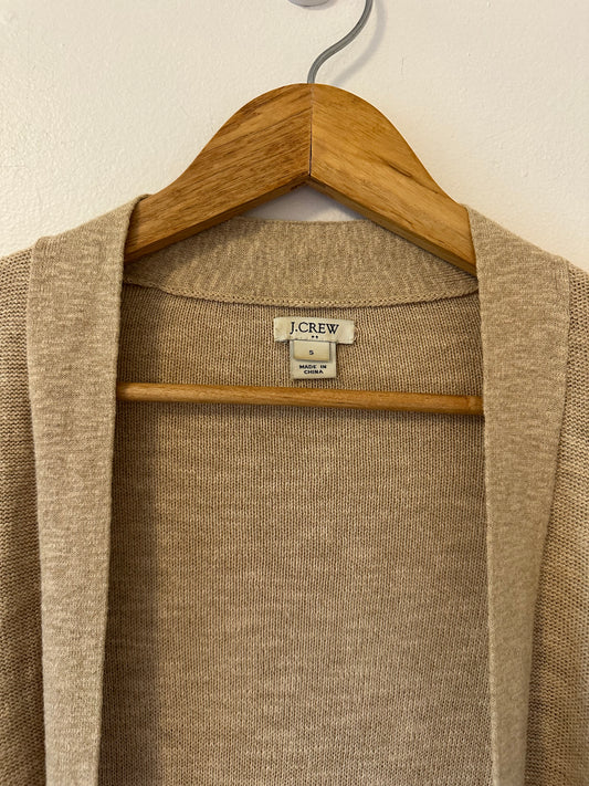 J. Crew Tiered Ruffle Sleeve Tan Open Cardigan Sweater | Size Small