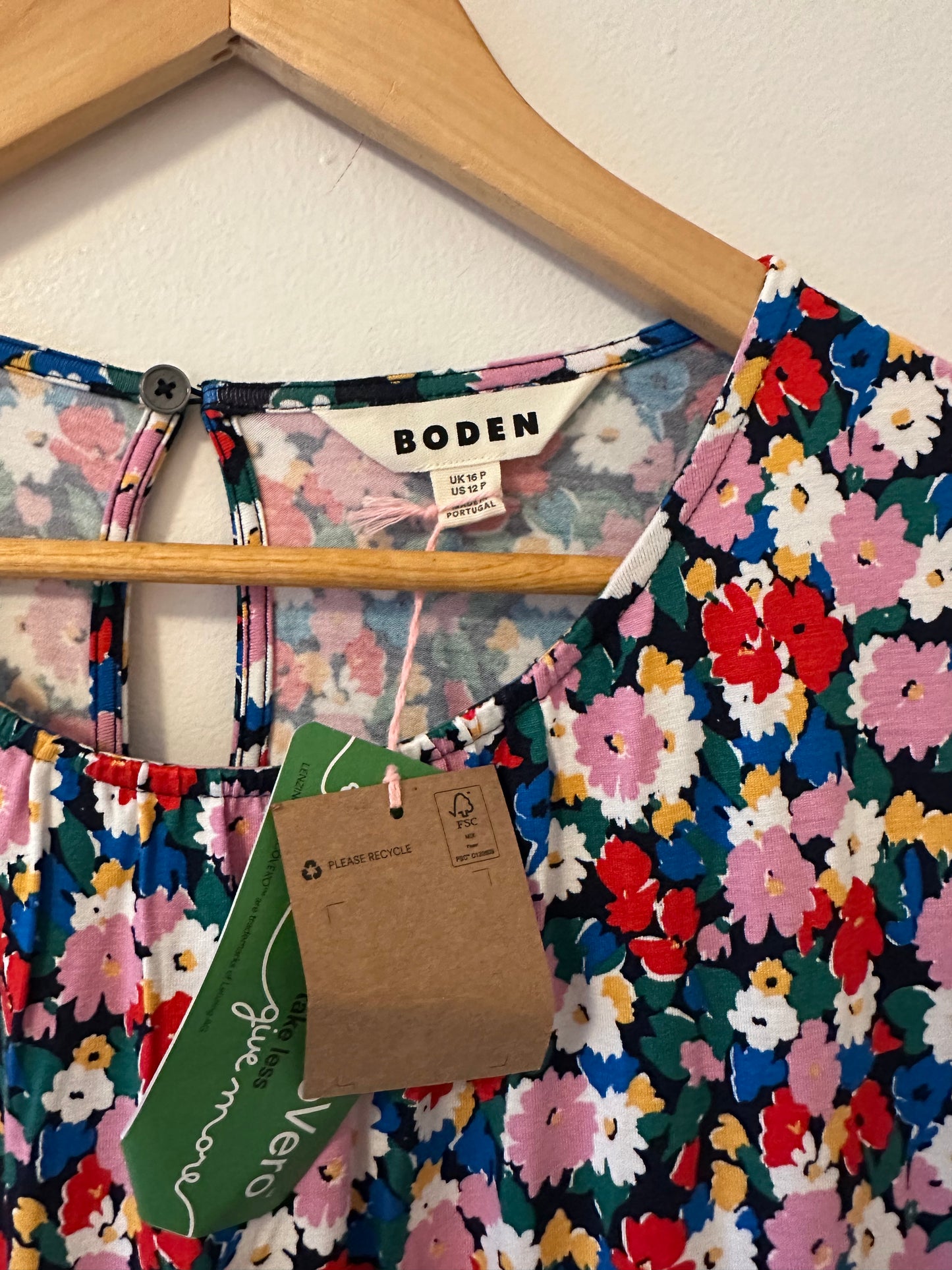 NWT Boden Alexandra Blouson Jersey Dress in Multi, Painterly Meadow - Size 12P