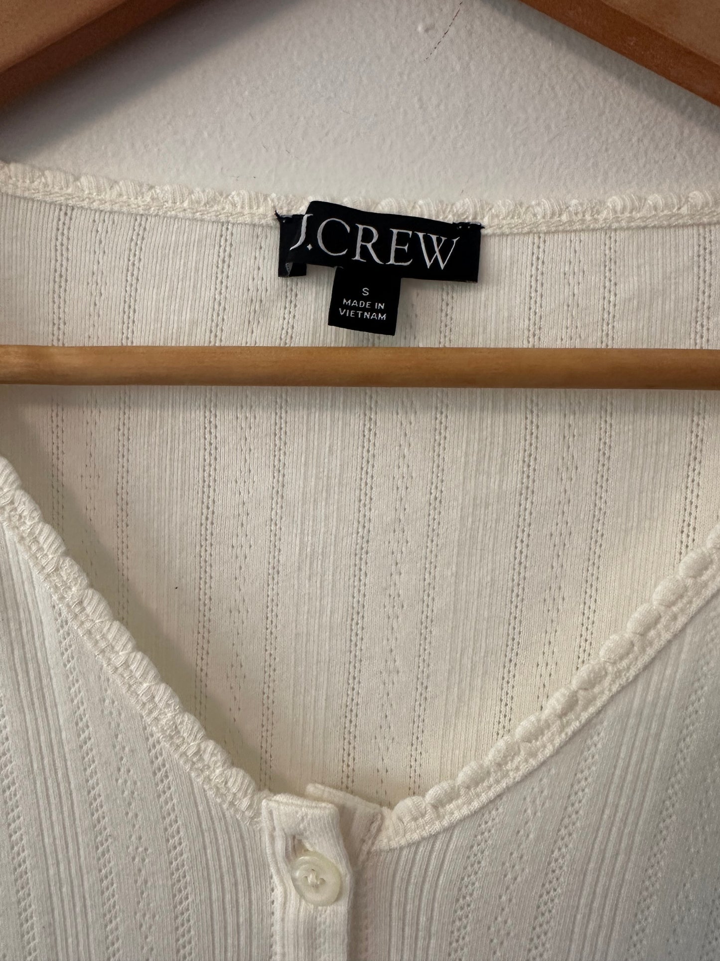 J. Crew Pointelle Cotton Long Sleeve Bodysuit in Ivory | Size Small