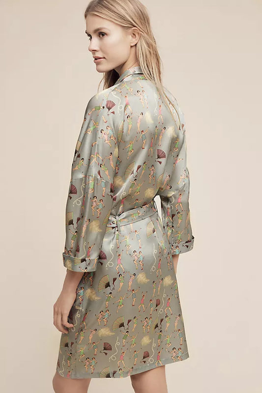 Karen Mabon The Great Gatsby Silk Robe in Gray | Size XS