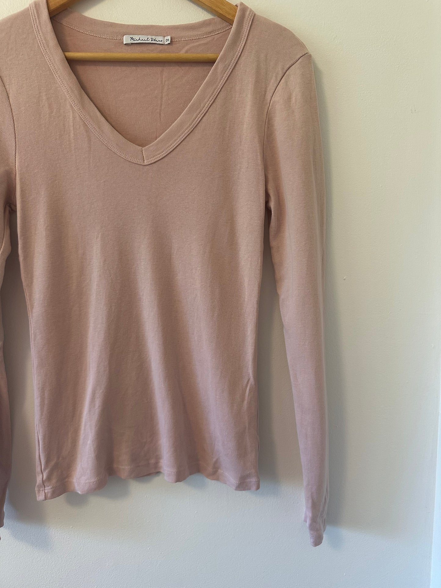 Michael Stars Pale Pink V-Neck Long Sleeve Top