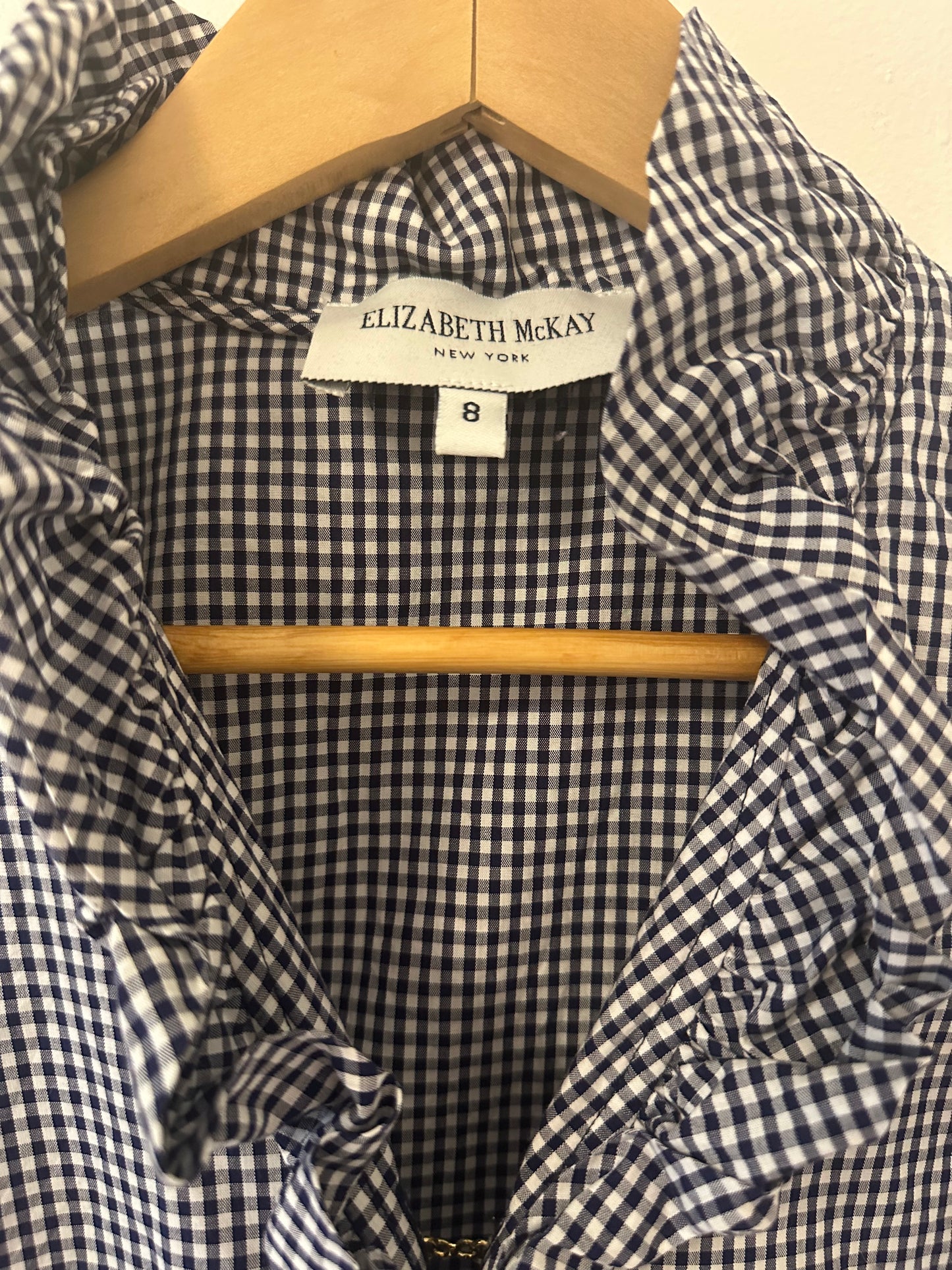 Elizabeth McKay Navy and White Gingham Top Size 8