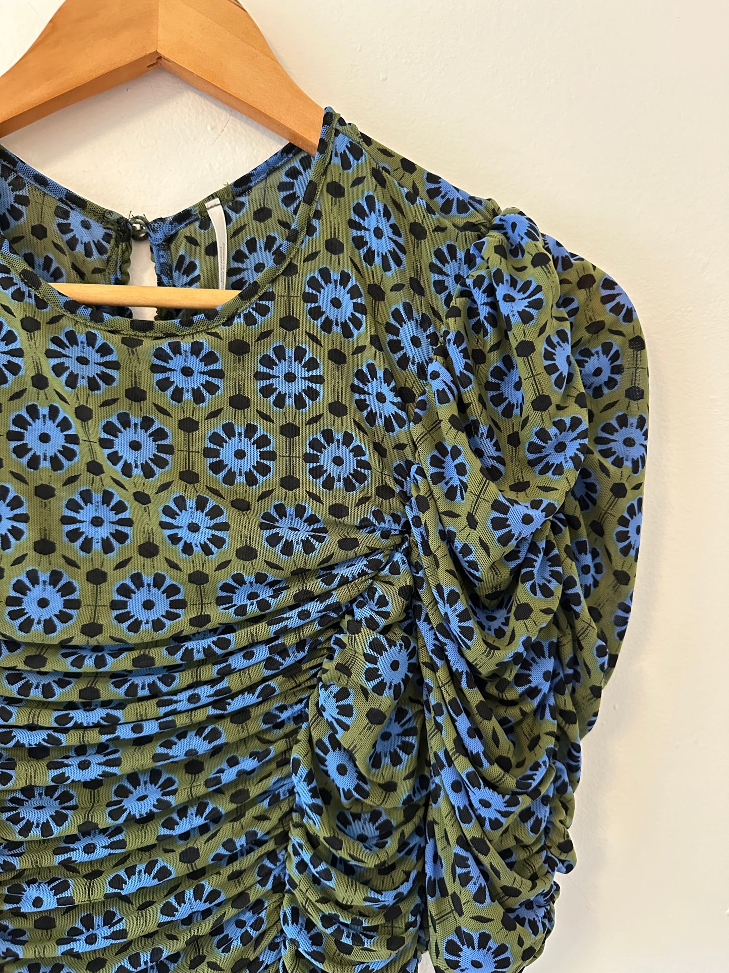 NWT Free People Briella Printed Army Green Combo Floral Dress - Size Small