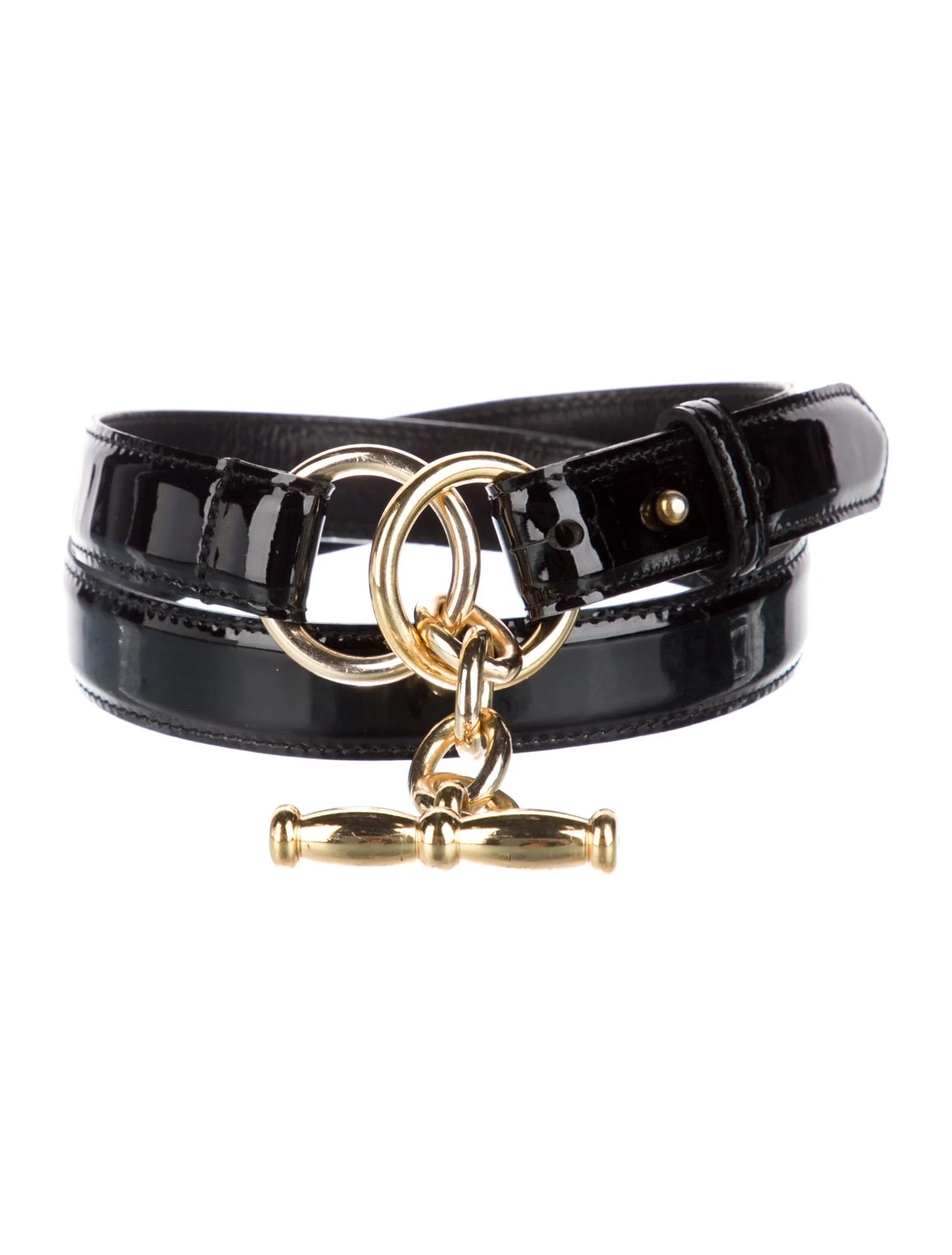 Ralph Lauren Black Patent Belt with Gold Hardware