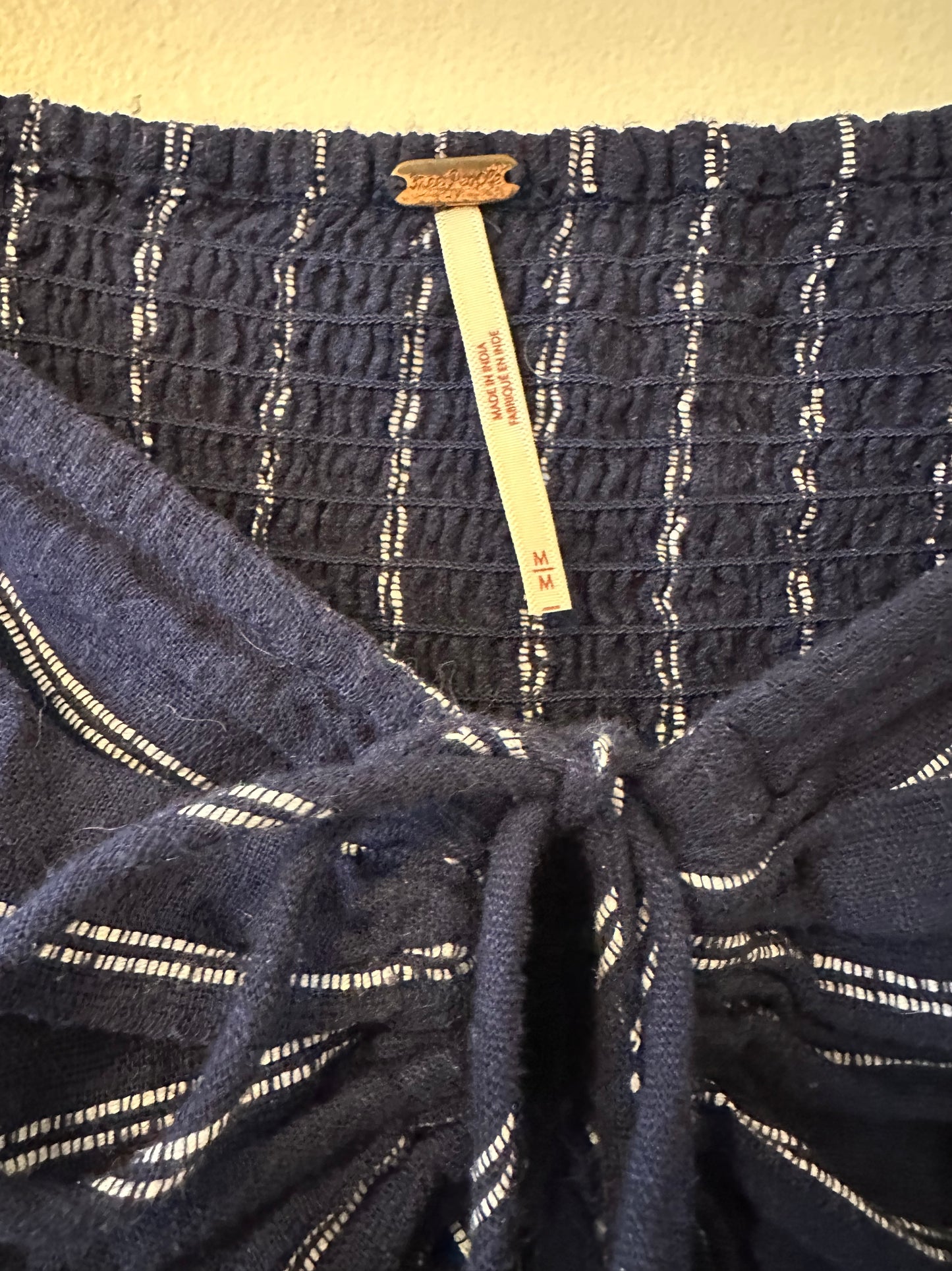 Free People Blue and White Stripe Peasant Blouse Size M