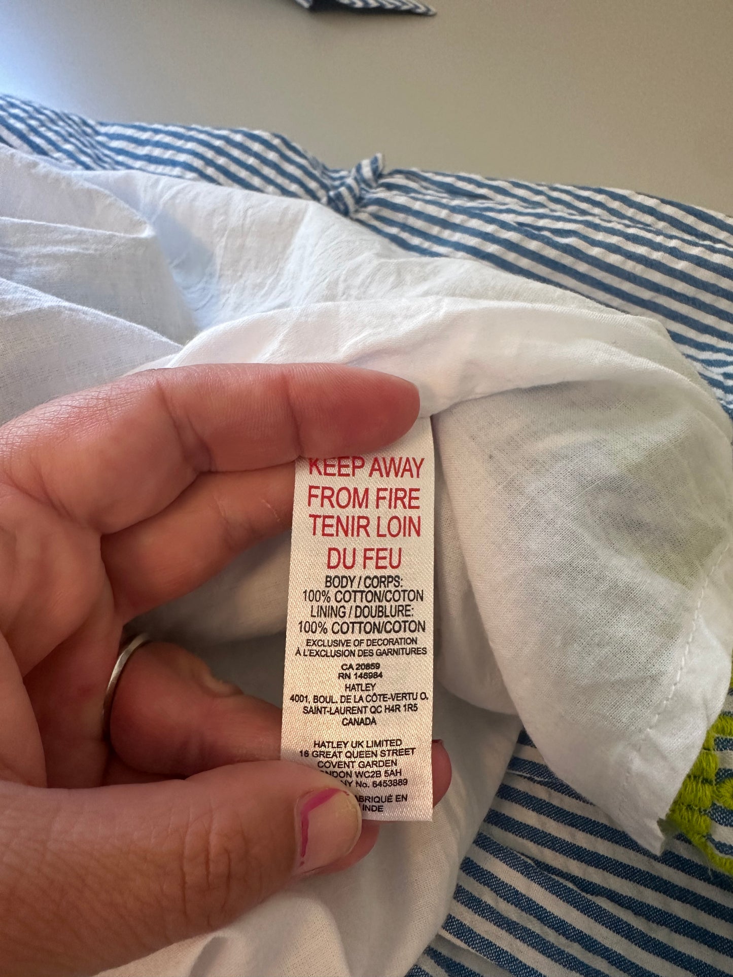 Hatley Seersucker Blue and Green Striped Midi Dress | Size XXS