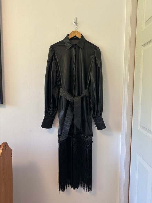 No Pise La Grama Black La Victoria Long-Sleeve Fringe Dress | Size 8