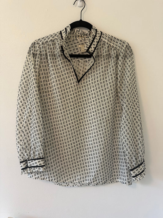 J. Crew Sheer Black and White Patterned Blouse - Size Small