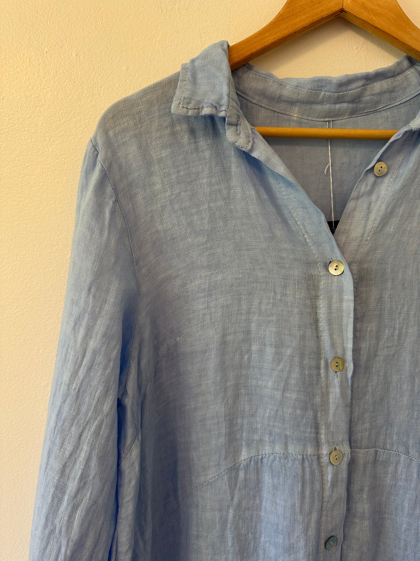 Olivier Breil Light Blue Linen Button-Up Maxi Dress