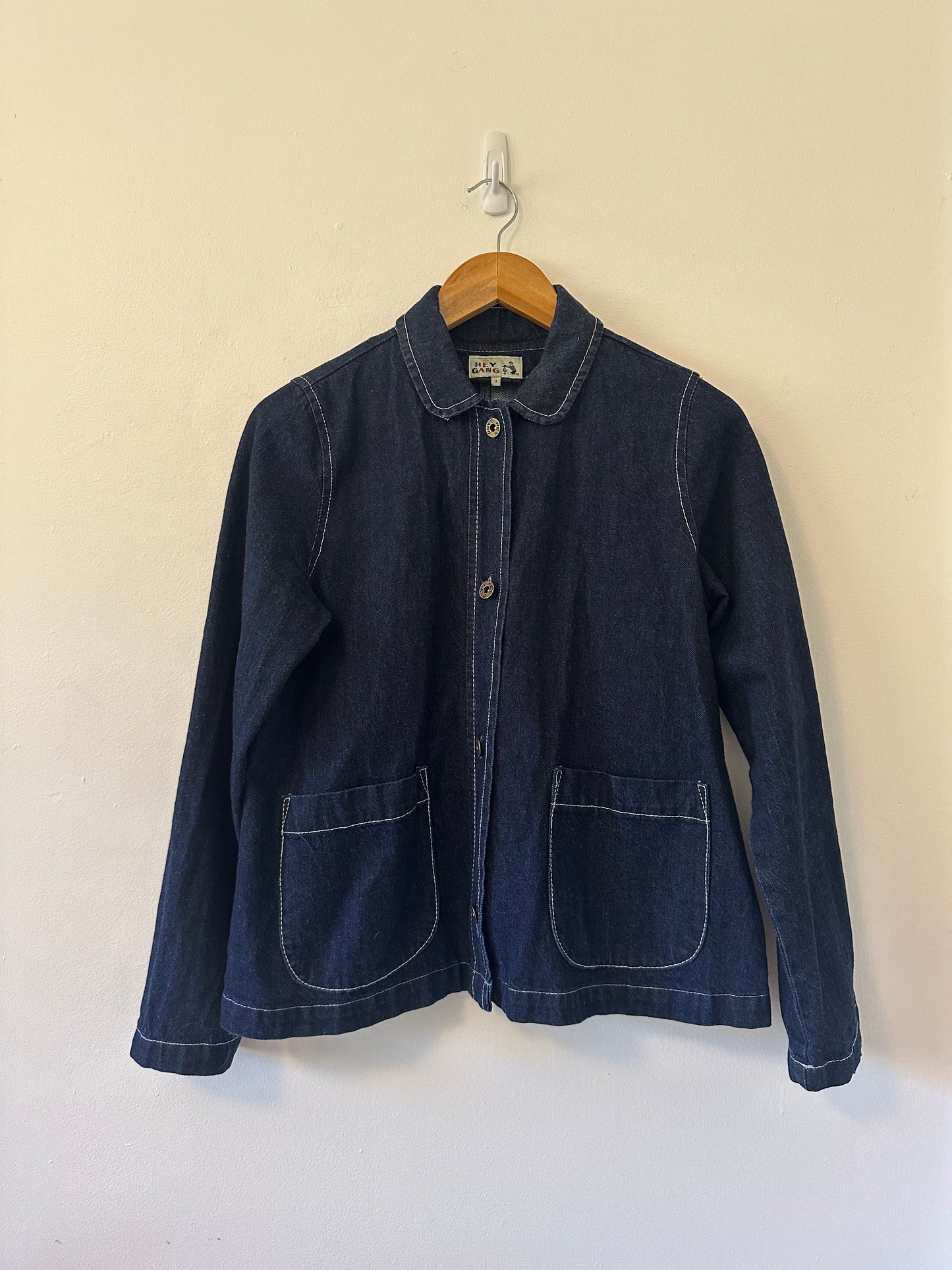 Hey Gang Denim Chore Jacket with Peter Pan Collar in Cotton | Size 1