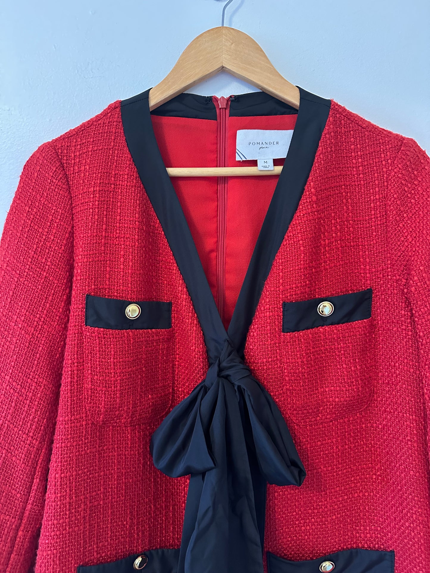 Tuckernuck Pomander Place - Red Tweed Coco Bow Detail Dress | Size Medium
