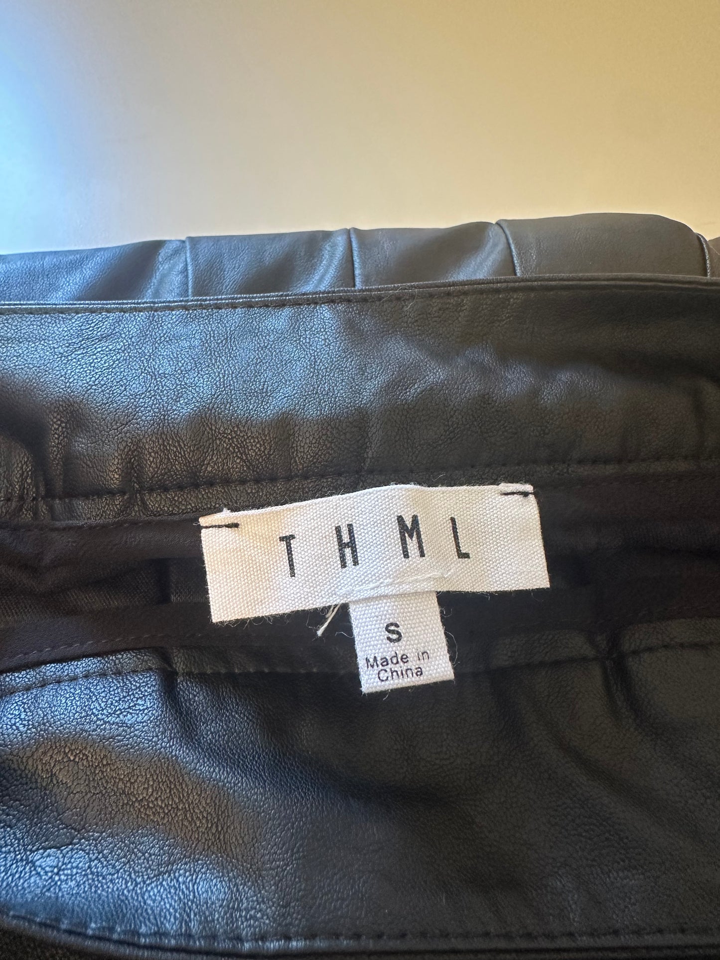 THML Black Faux Leather Pleated Mini Skater Skirt | Size Small