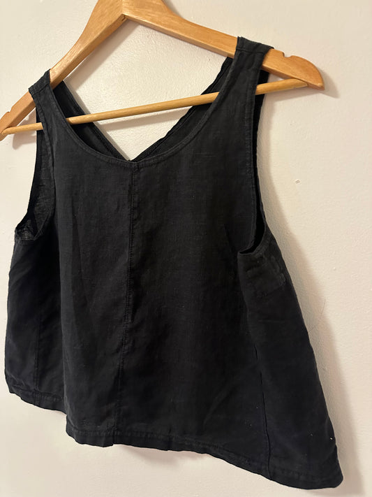 Marty Jean Black Sleeveless Linen Cropped Tank Top - Size XS