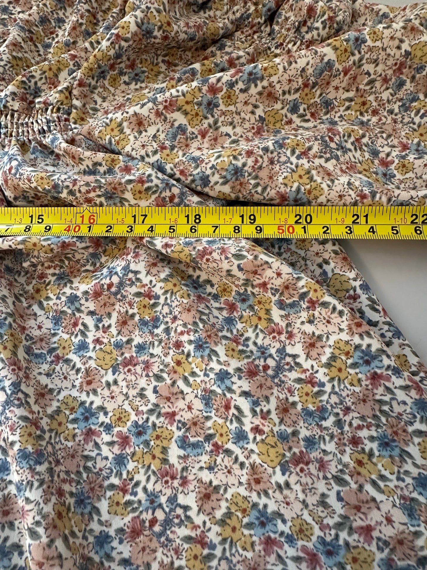 bishop + young Ruched Floral Button Down Blouse in Blue and Brown | Size Large