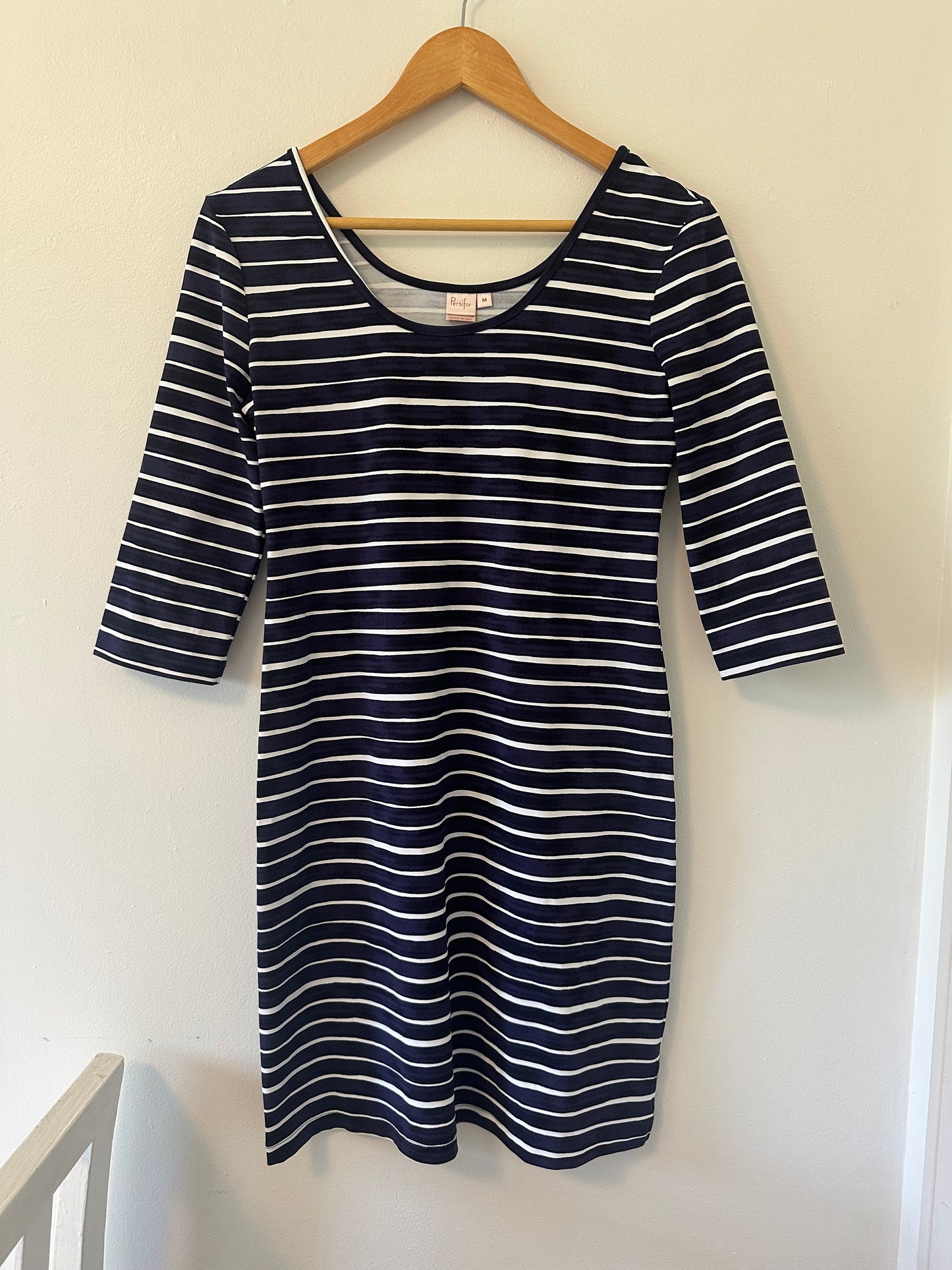 Persifor Navy and White Striped Dress -Size Medium