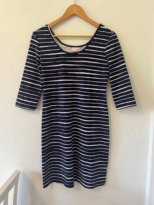 Persifor Navy and White Striped Dress -Size Medium