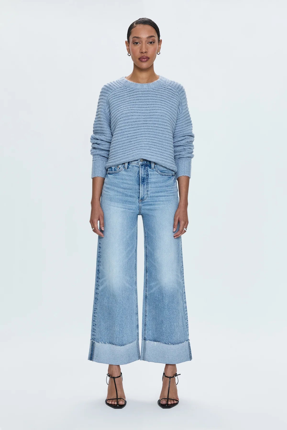 Pistola Lana Cropped Cuffed Wide Leg Relaxed Jeans in Snowcat | Size 25