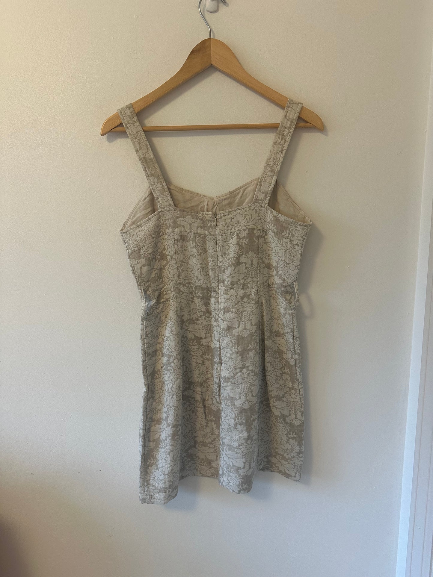 J.O.A. Cream and Beige Floral Linen and Cotton Mini Dress | Size Small