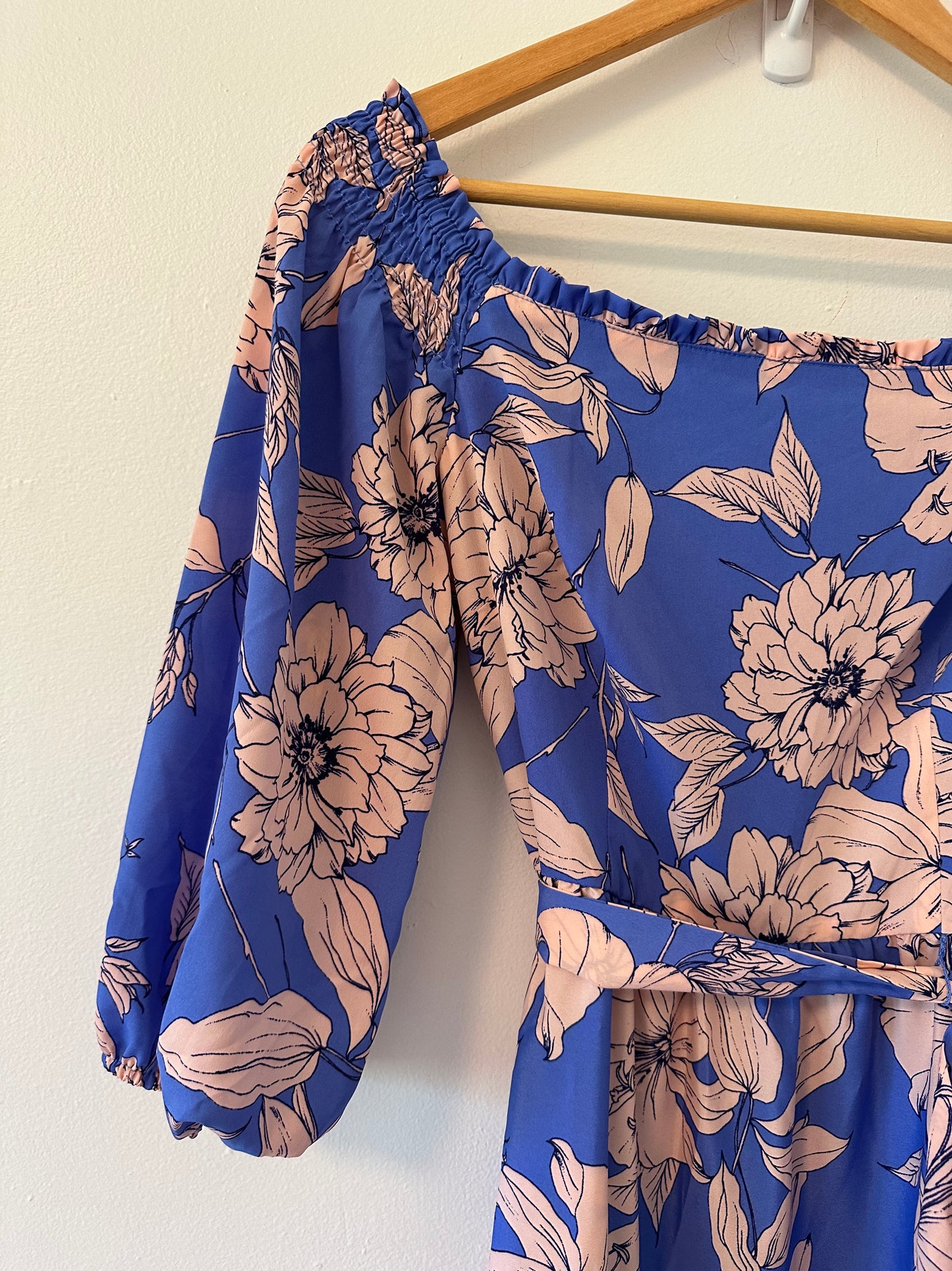 NWT Eliza J Floral Blue and Pink Midi Dress - Size 8