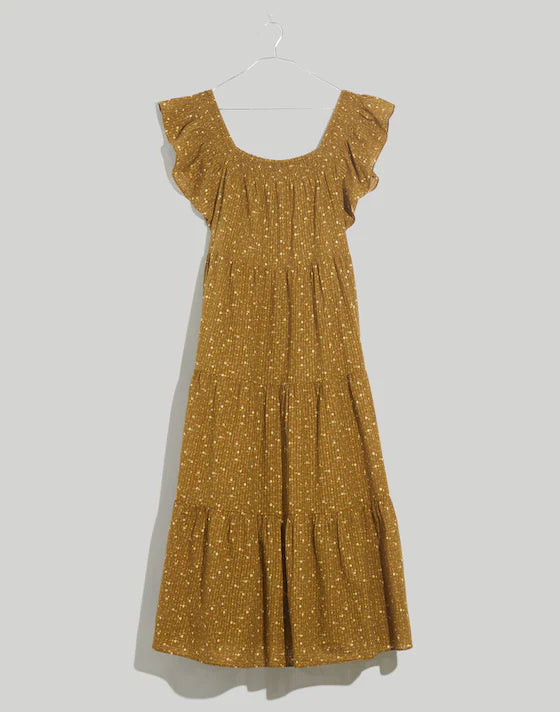 Madewell Ruffle-Sleeve Tiered Midi Dress in Daisy Stitch | Size Medium