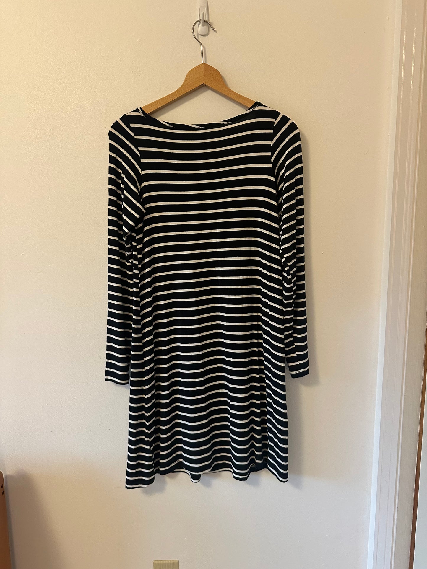 Yoga Long Sleeve Navy and White Striped Dress | Size Small