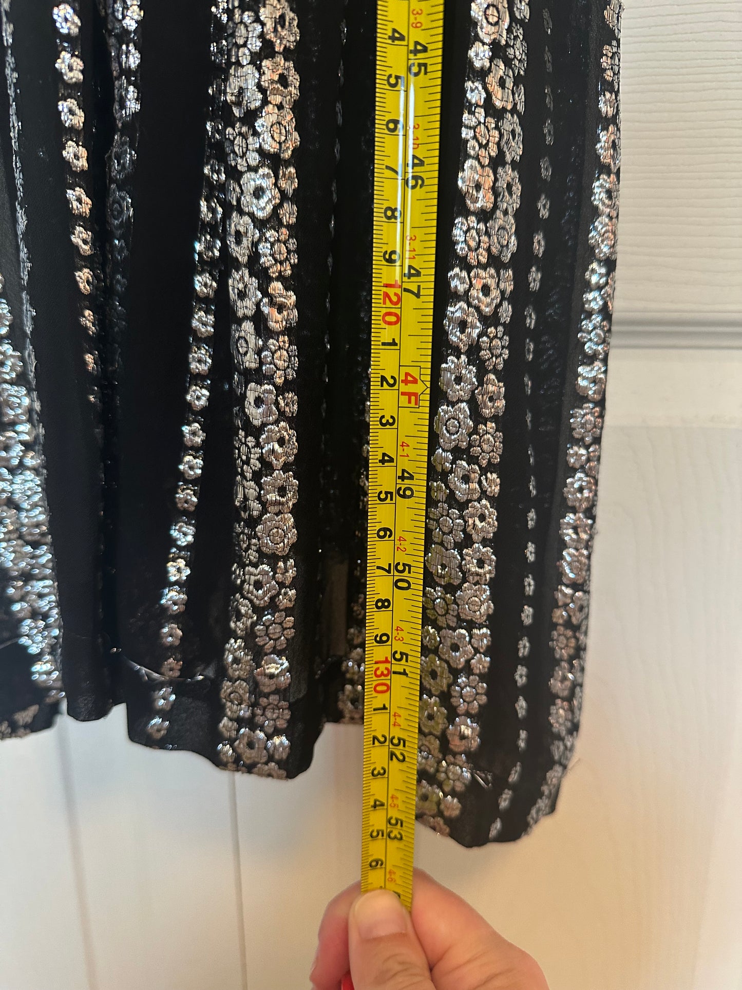 Emerson Fry New Black and Silver Floral Metallic Maxi Dress - Size Medium