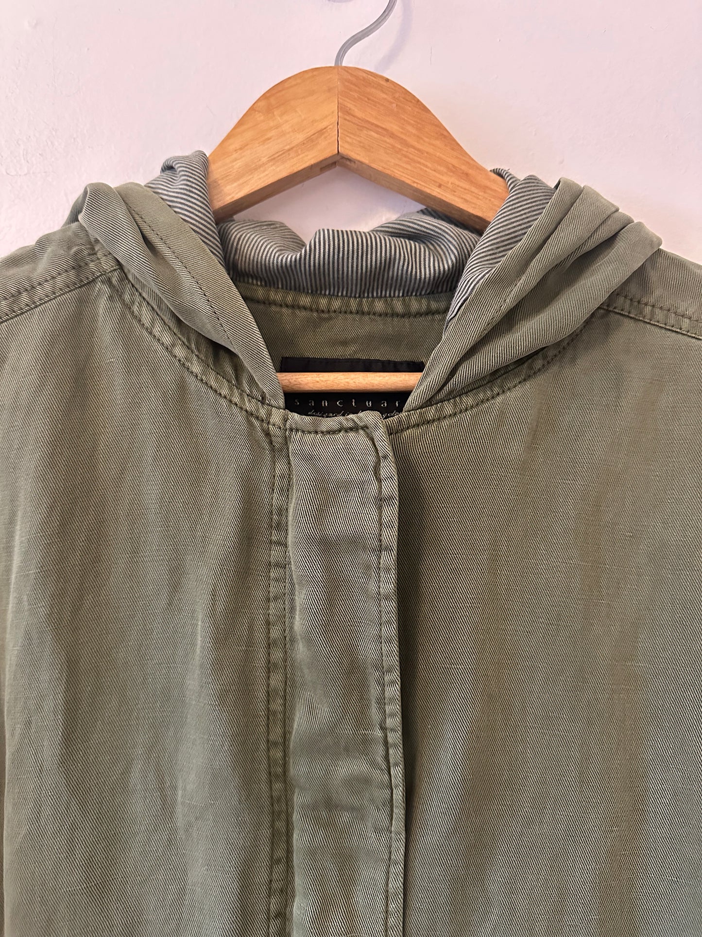Sanctuary Olive Green Hooded Utility Jacket | Size Small