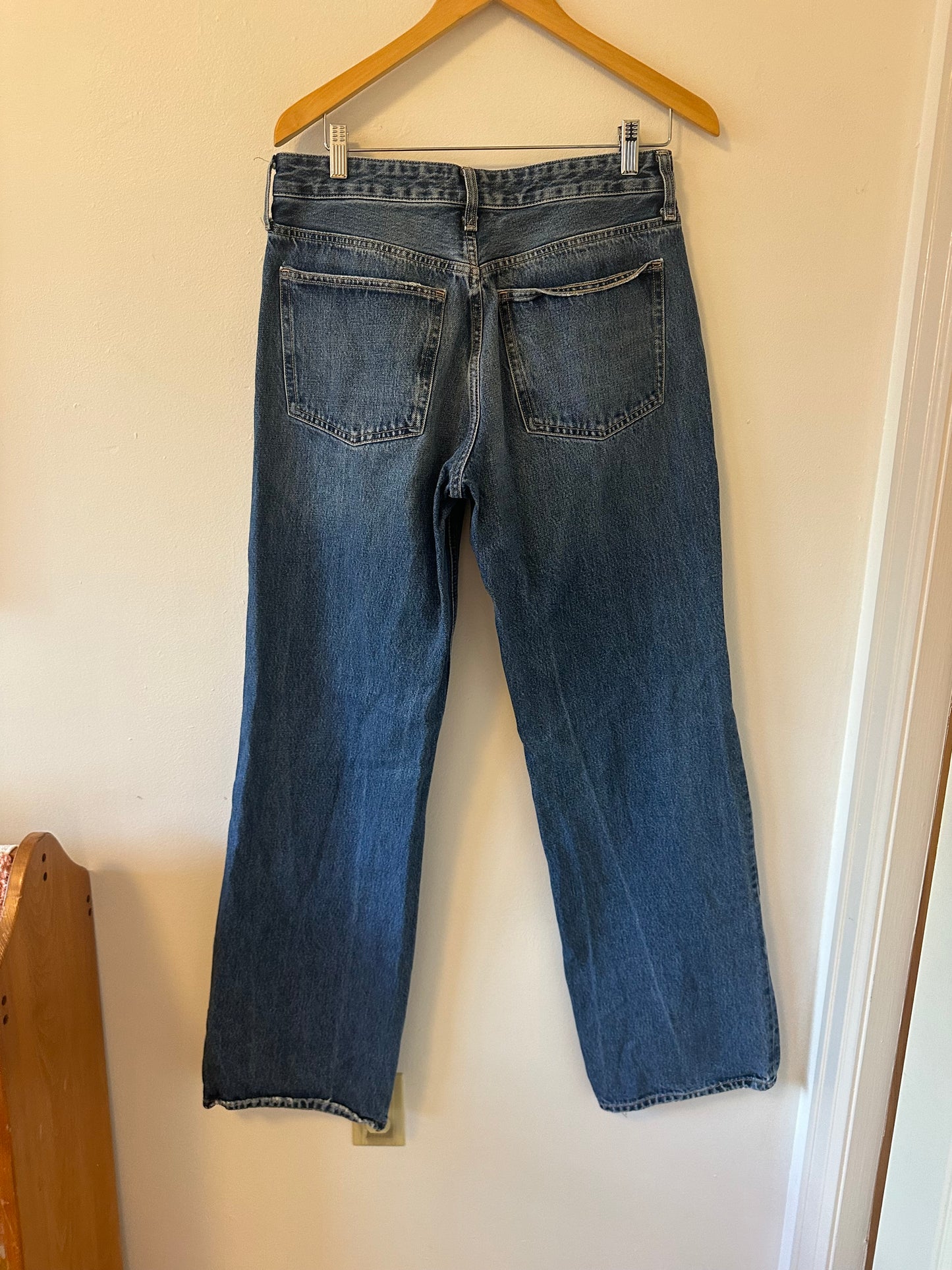 Zara Mid Rise Wide Leg Cotton Medium Wash Jeans | Size 10