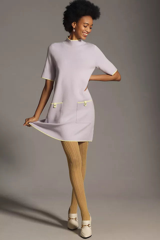 Maeve The Annalise Mock-neck Mini Jumper Dress in Lavender | Size Medium