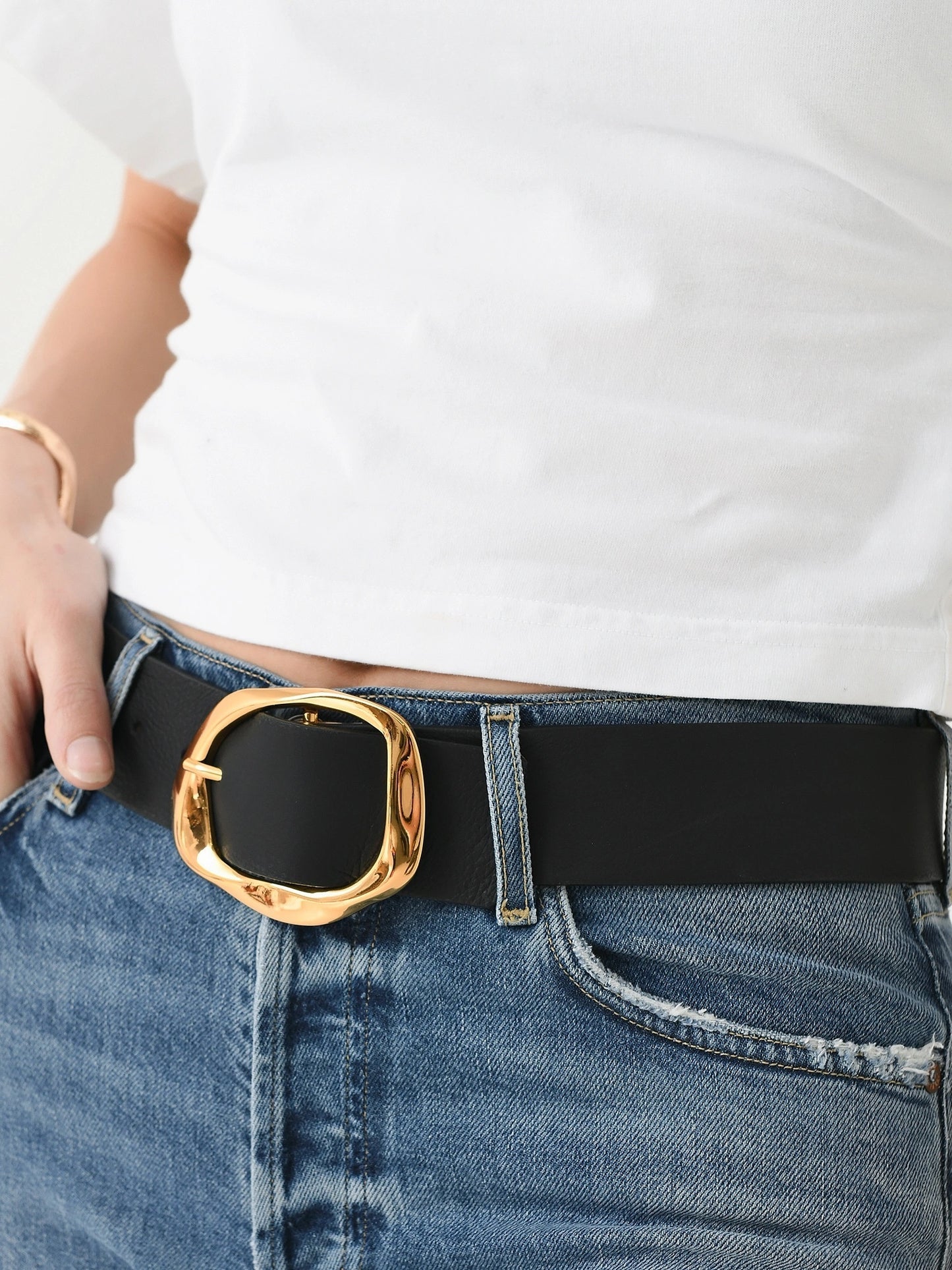 NWT B-Low the Belt Edmond Black Belt with Gold Buckle | Size Small