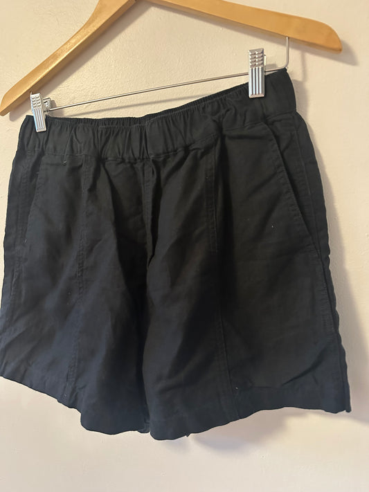 Madewell Linen Blend Black Relaxed Pull On Elastic Waist Shorts with Pockets | Size Small
