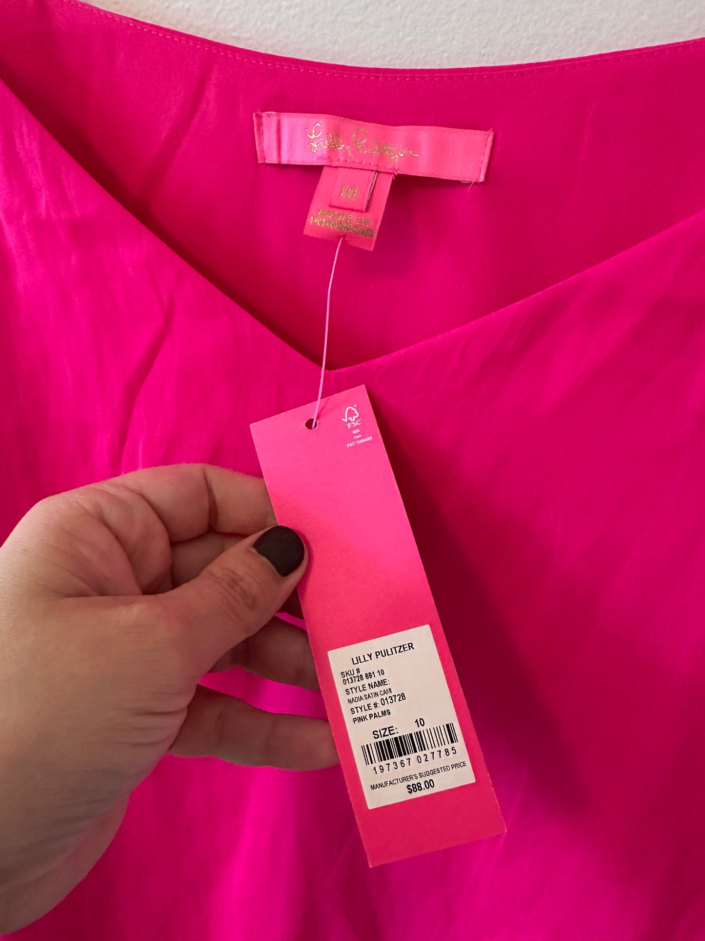 NWT Lilly Pulitzer Nadia Satin Cami in Pink Palms Size 10