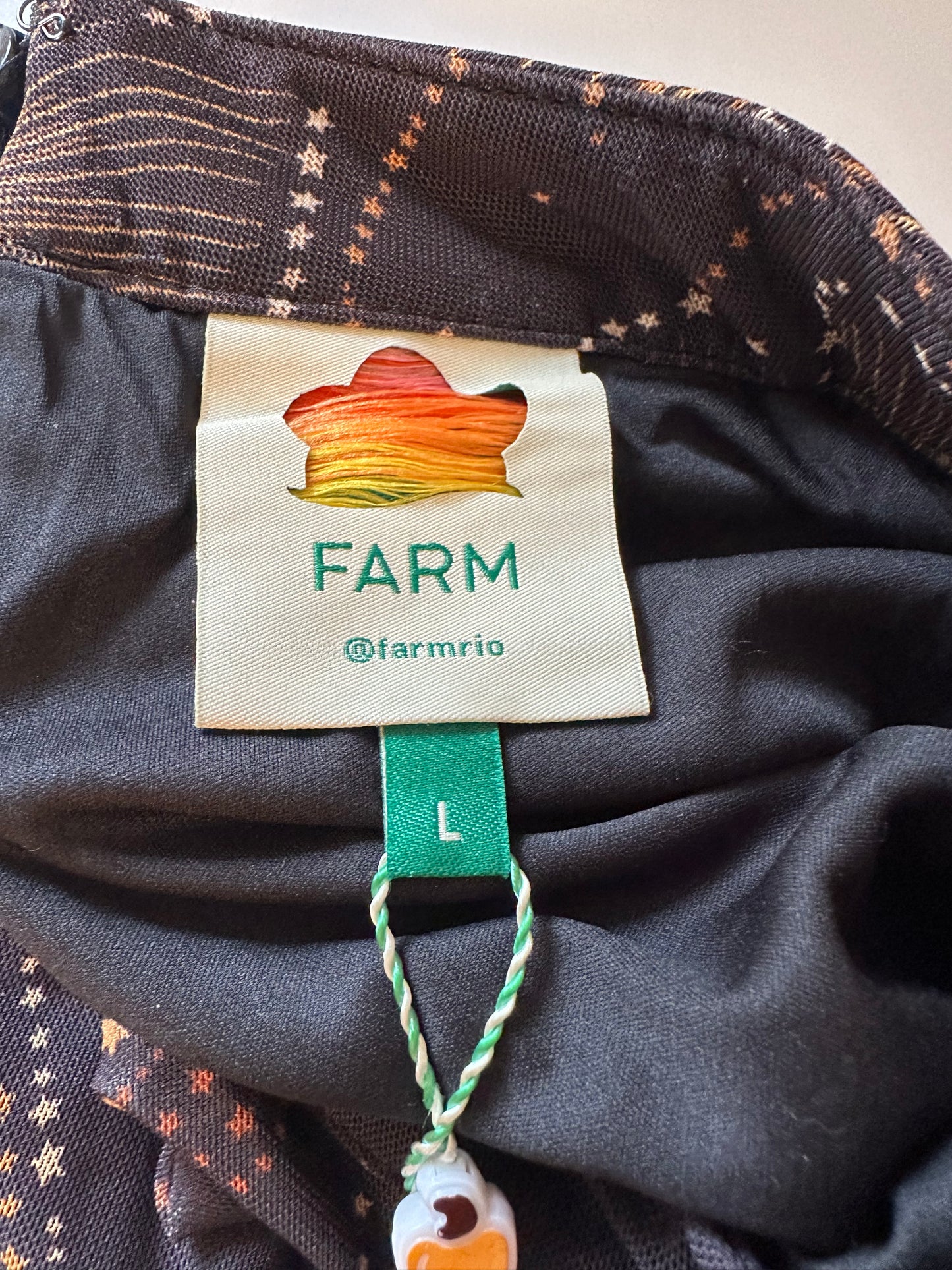 NWT FARM Rio Golden Foliage Long Sleeve Tulle Midi Dress in Black | Size Large