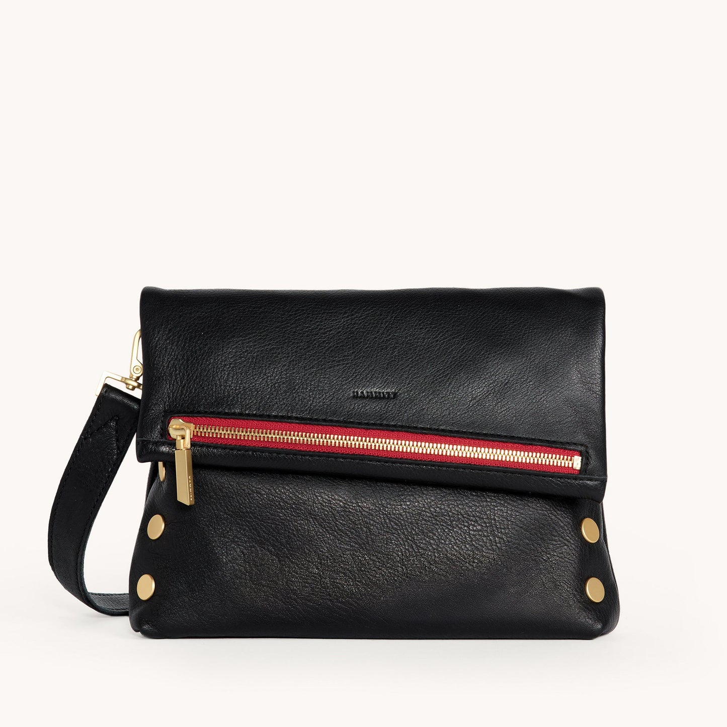 Hammitt VIP MED Crossbody / Clutch Bag in Black/Brushed Gold Red Zip