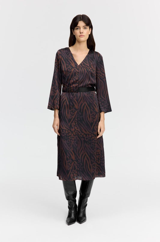 Solar Black and Brown Patterned Dress | Size EU 42