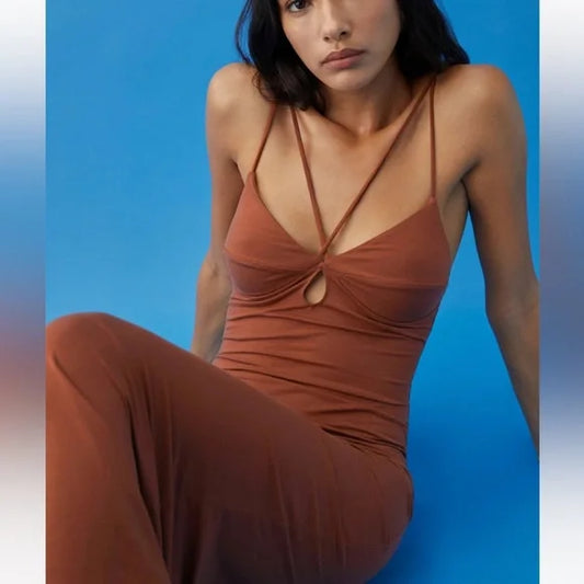 Reformation Lainey Bodycon Knit Maxi Dress in Brown - Size Small