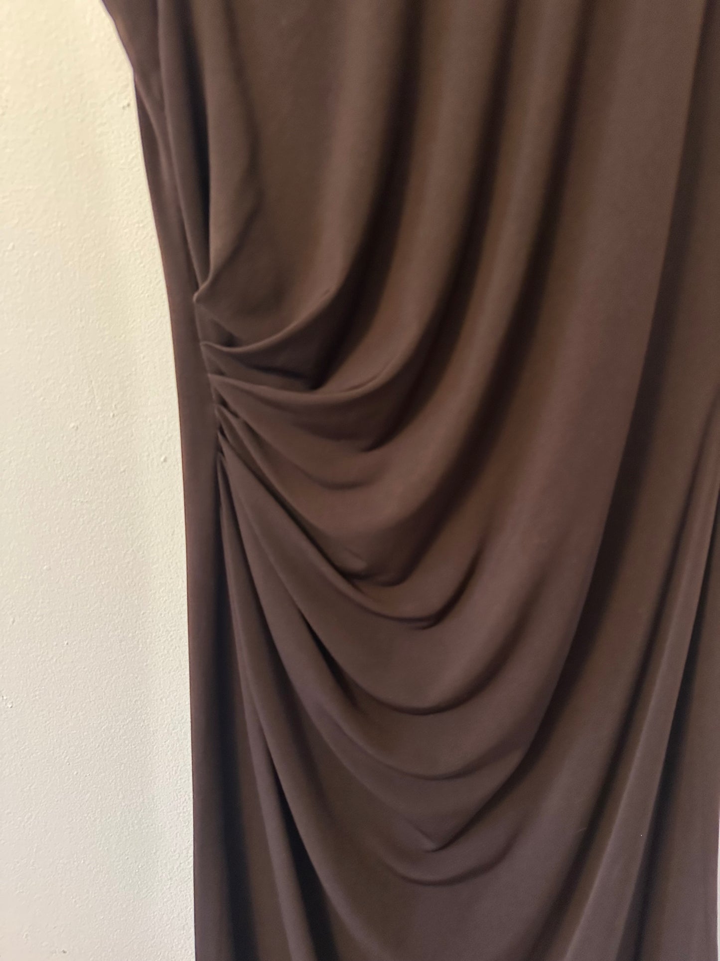 David Meister Chocolate Brown Mini Dress with Gold Detail | Size 6