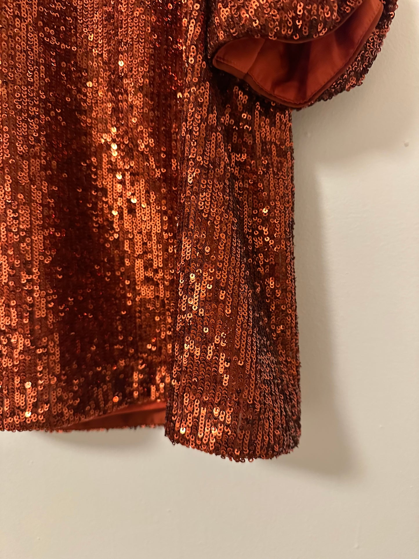 Anthropologie Marie Sequin Puff Sleeve Blouse in Copper | Size 6