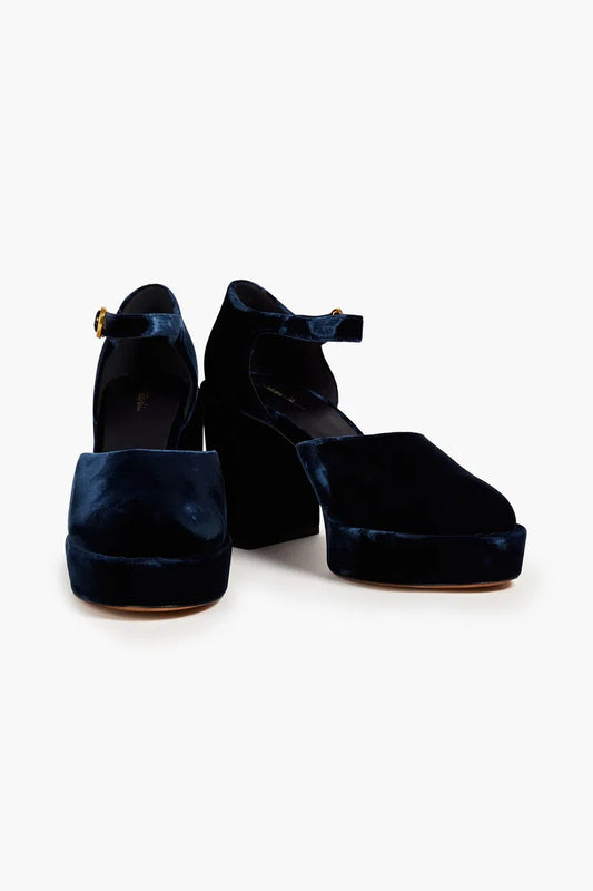 3.1 Phillip Lim Naomi Navy Velvet Platform Maryjane Heels | Size 39.5