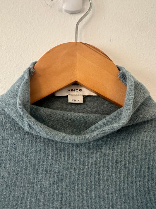Vince Teal Green Mock Neck Cotton Blend Turtleneck Sweater | Size XS
